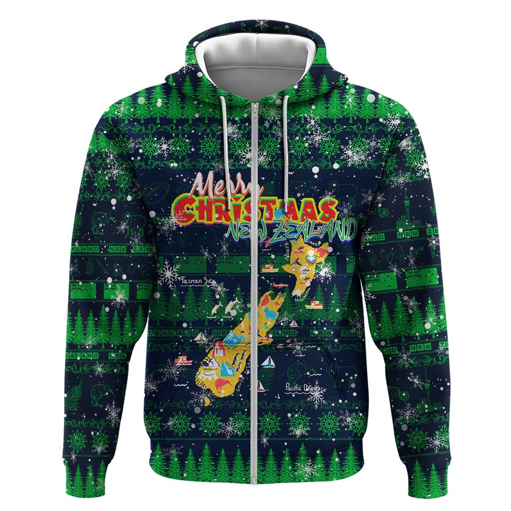 Merry Christmas New Zealand Zip Hoodie Xmas Travel Map - Polynesian Pride