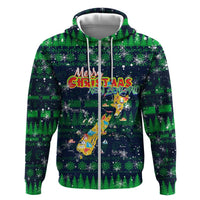 Merry Christmas New Zealand Zip Hoodie Xmas Travel Map - Polynesian Pride