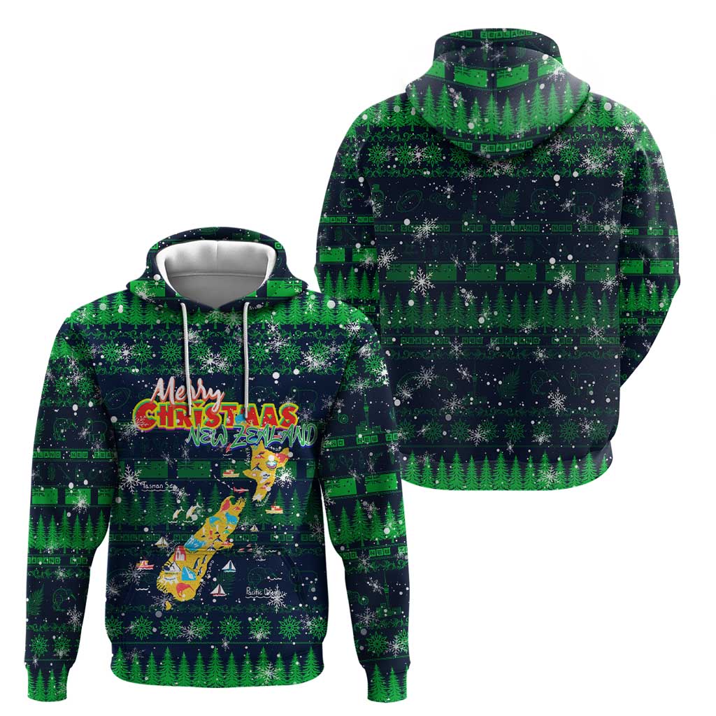 Merry Christmas New Zealand Zip Hoodie Xmas Travel Map - Polynesian Pride
