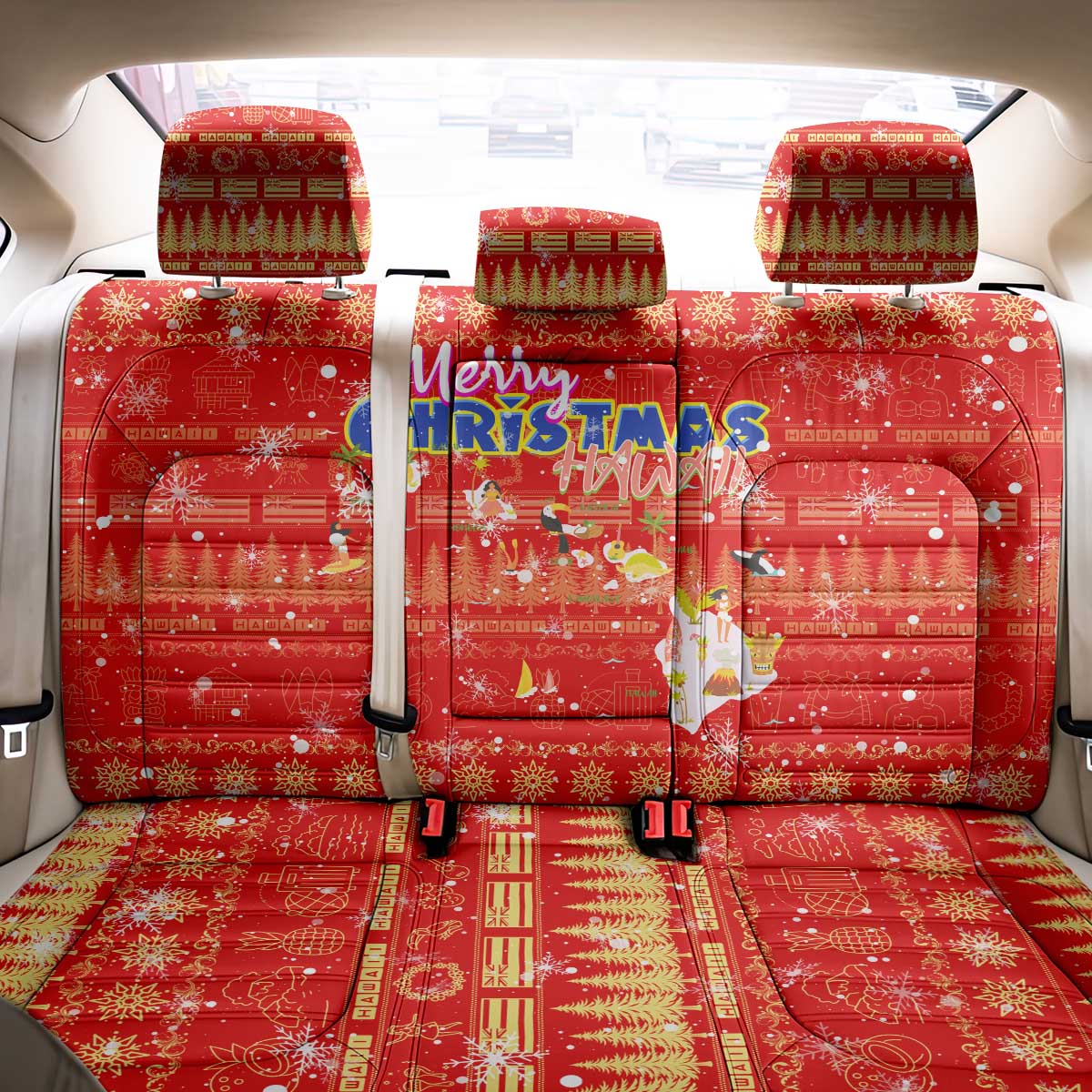 Merry Christmas Hawaii Back Car Seat Cover Xmas Travel Map - Polynesian Pride