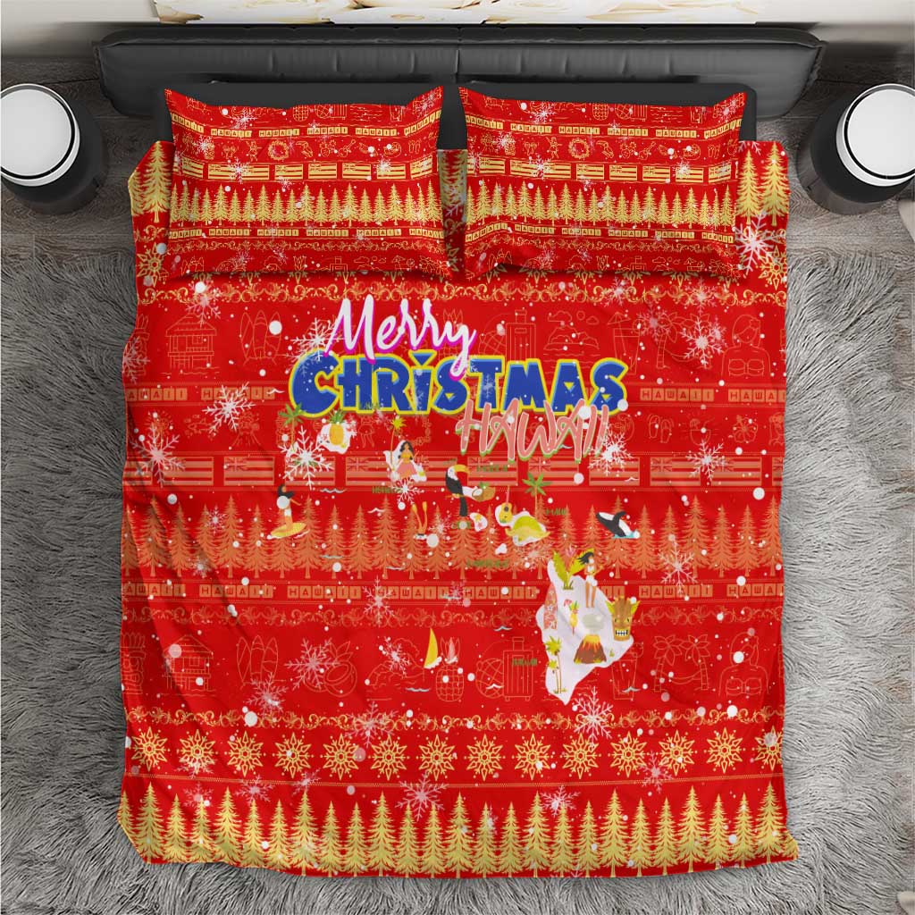 Merry Christmas Hawaii Bedding Set Xmas Travel Map - Polynesian Pride