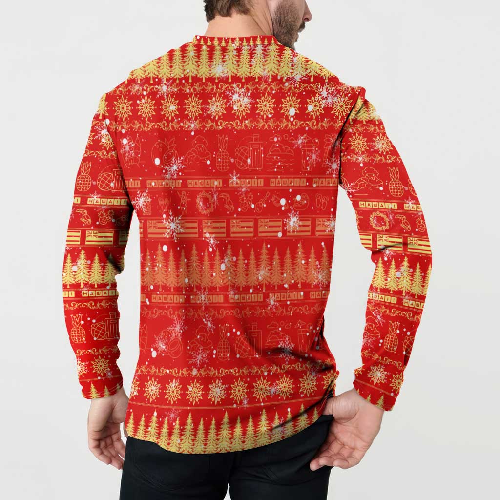 Merry Christmas Hawaii Button Sweatshirt Xmas Travel Map - Polynesian Pride