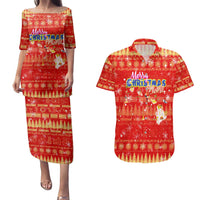 Merry Christmas Hawaii Couples Matching Puletasi and Hawaiian Shirt Xmas Travel Map DT02 Red - Polynesian Pride