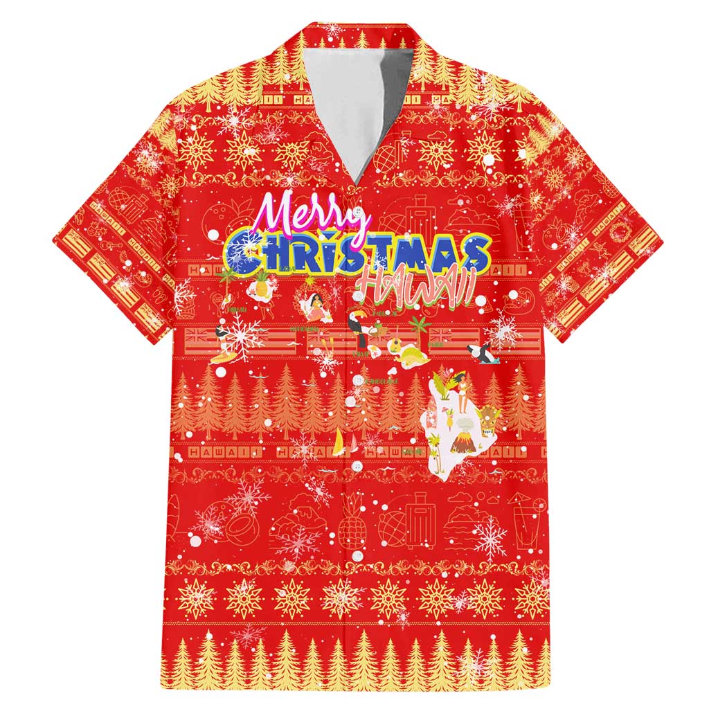 Merry Christmas Hawaii Family Matching Mermaid Dress and Hawaiian Shirt Xmas Travel Map - Polynesian Pride