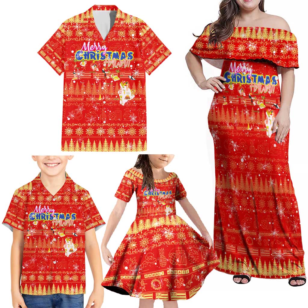 Merry Christmas Hawaii Family Matching Off Shoulder Maxi Dress and Hawaiian Shirt Xmas Travel Map - Polynesian Pride