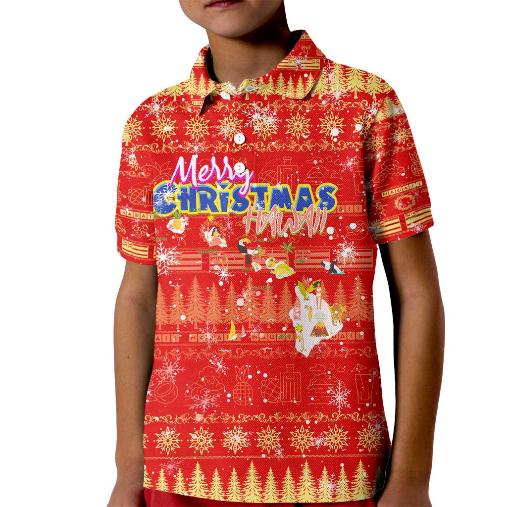 Merry Christmas Hawaii Kid Polo Shirt Xmas Travel Map - Polynesian Pride