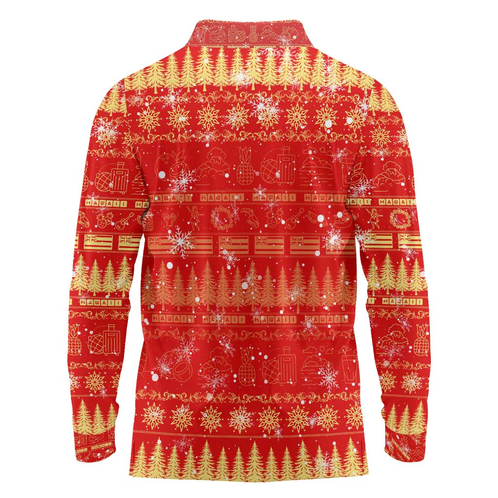 Merry Christmas Hawaii Long Sleeve Polo Shirt Xmas Travel Map - Polynesian Pride