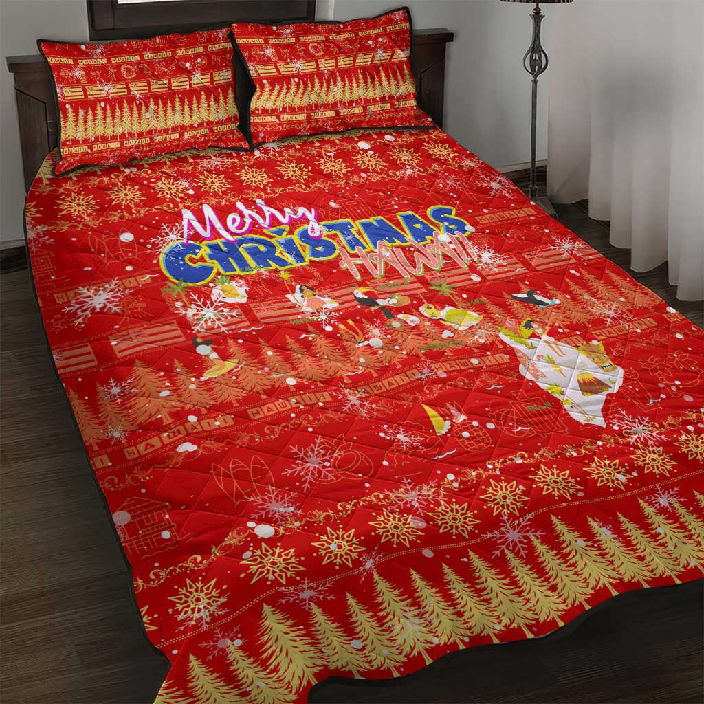 Merry Christmas Hawaii Quilt Bed Set Xmas Travel Map - Polynesian Pride