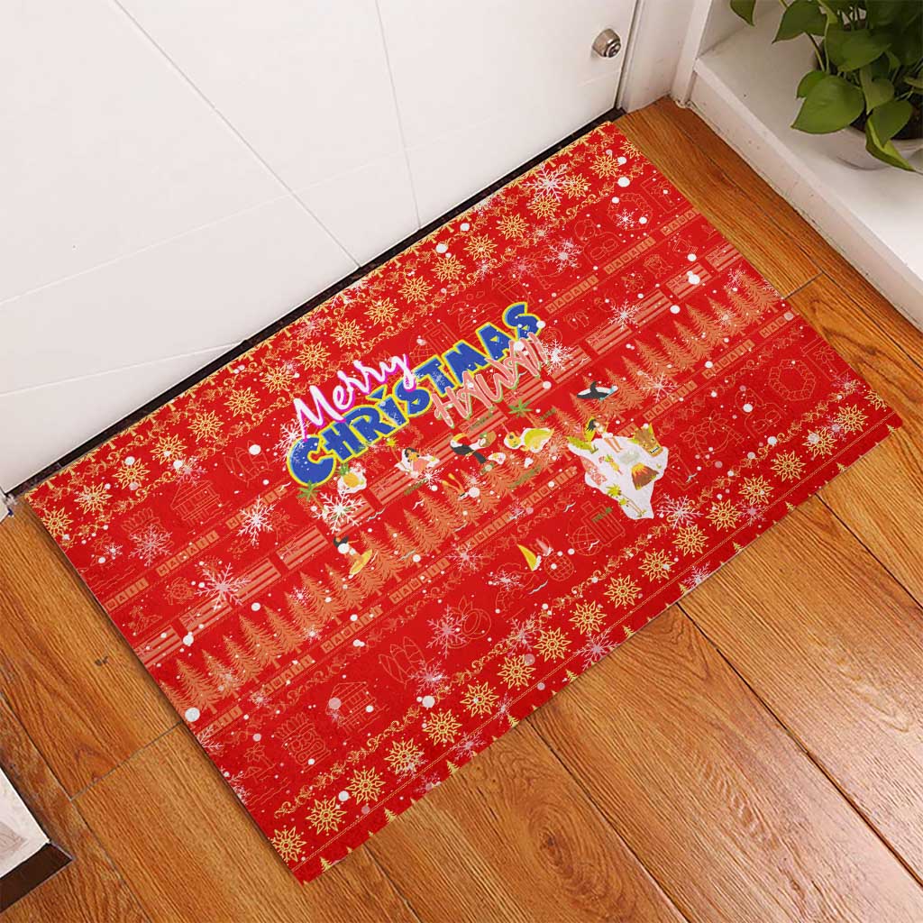 Merry Christmas Hawaii Rubber Doormat Xmas Travel Map - Polynesian Pride