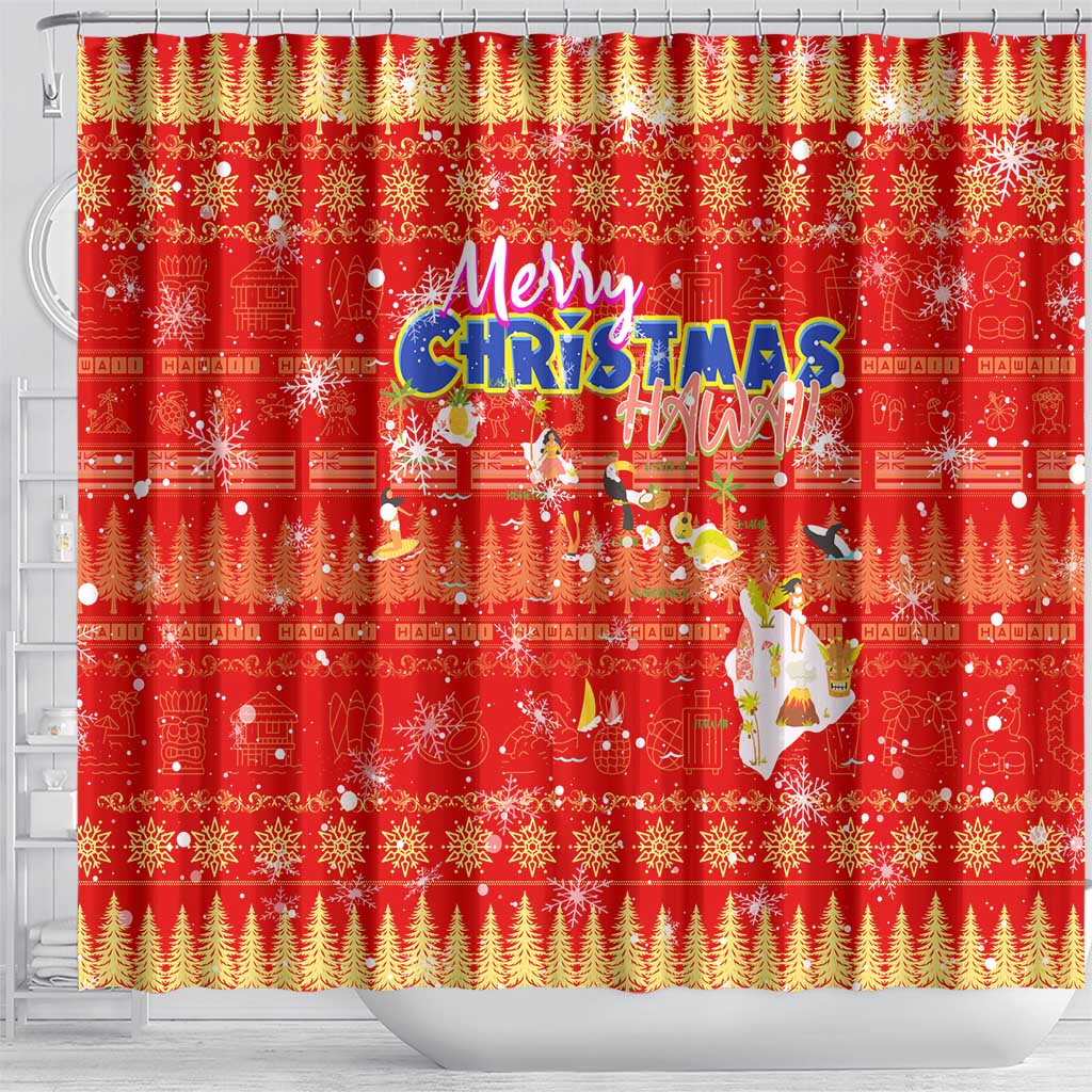 Merry Christmas Hawaii Shower Curtain Xmas Travel Map - Polynesian Pride
