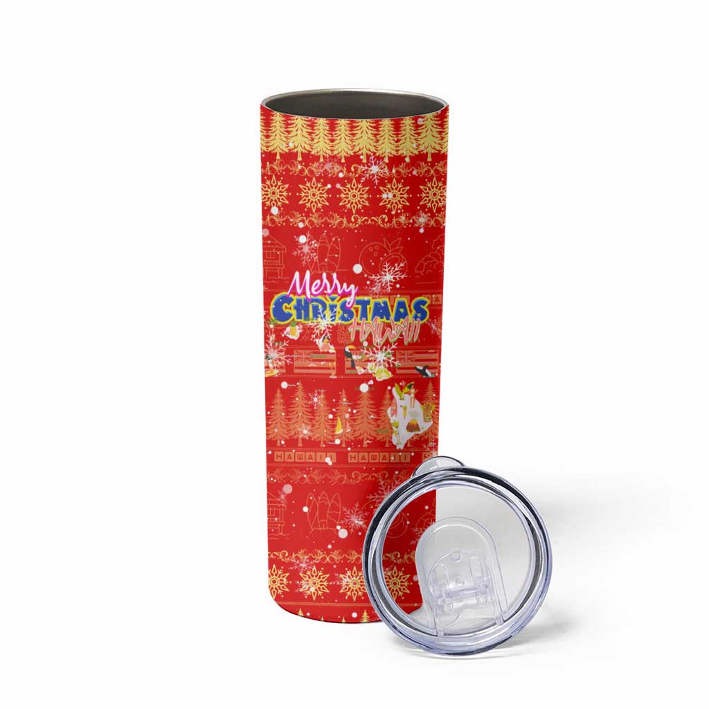 Merry Christmas Hawaii Skinny Tumbler Xmas Travel Map - Polynesian Pride