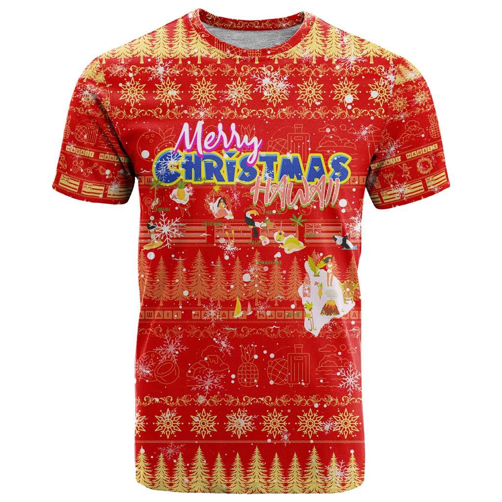Merry Christmas Hawaii T Shirt Xmas Travel Map - Polynesian Pride