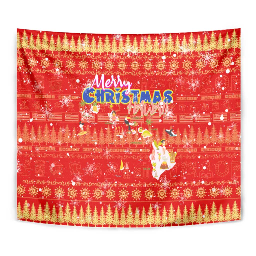 Merry Christmas Hawaii Tapestry Xmas Travel Map - Polynesian Pride