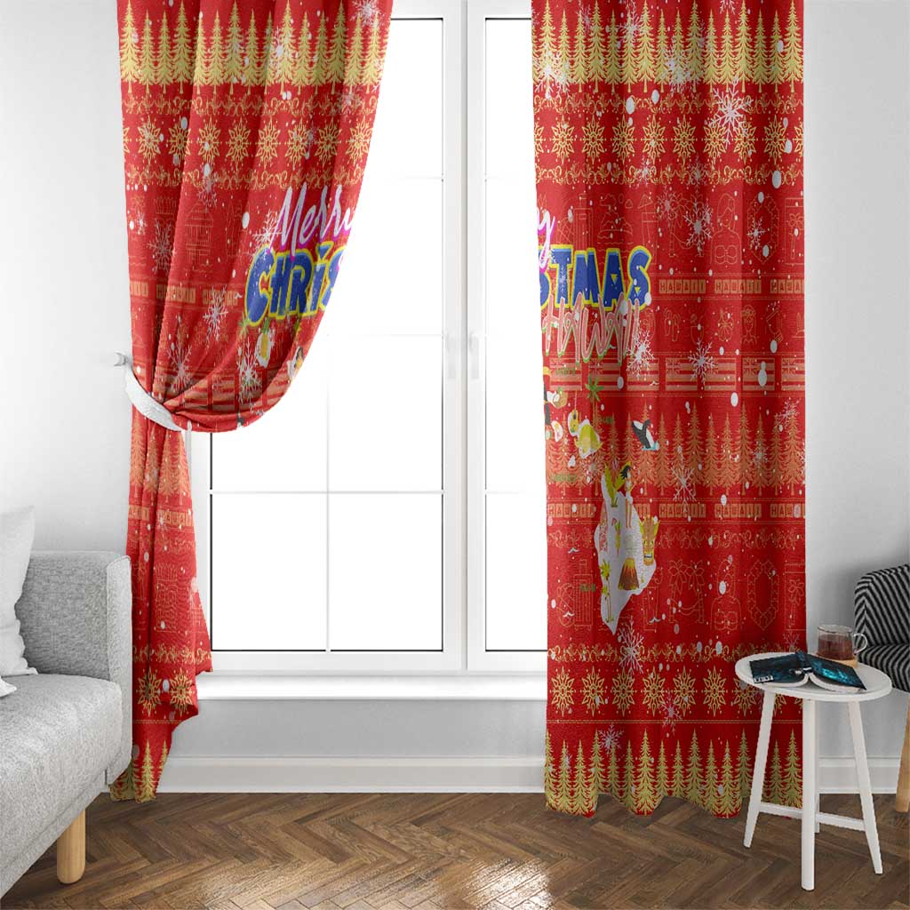 Merry Christmas Hawaii Window Curtain Xmas Travel Map - Polynesian Pride