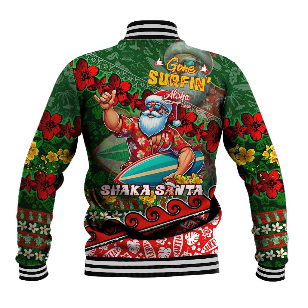 Mele Kalikimaka Shaka Santa Baseball Jacket Hawaiian Surf Christmas Design with Aloha Spirit DT02 - Polynesian Pride