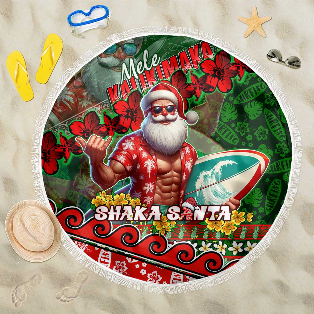 Mele Kalikimaka Shaka Santa Beach Blanket Hawaiian Surf Christmas Design with Aloha Spirit DT02 One Size 150cm Green - Polynesian Pride