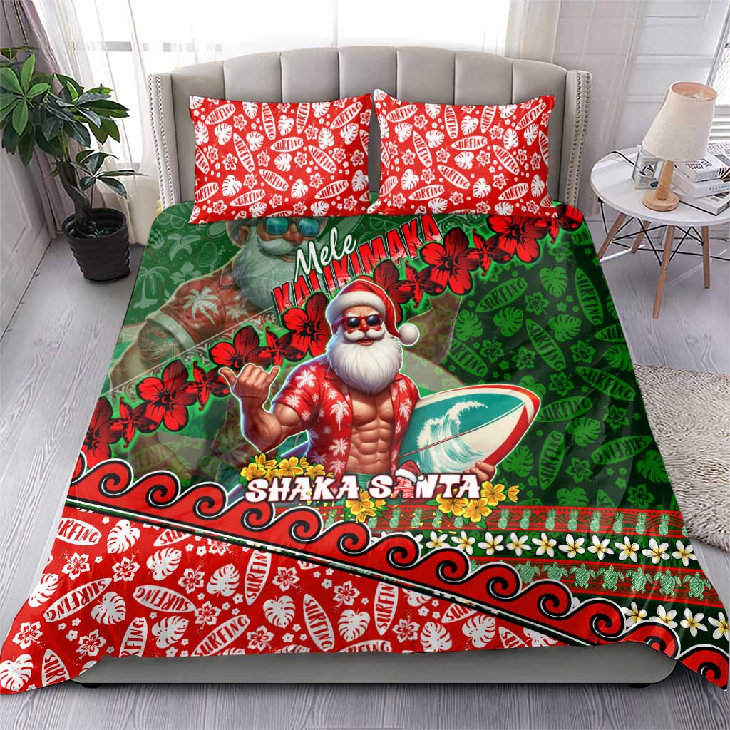 Mele Kalikimaka Shaka Santa Bedding Set Hawaiian Surf Christmas Design with Aloha Spirit - Polynesian Pride