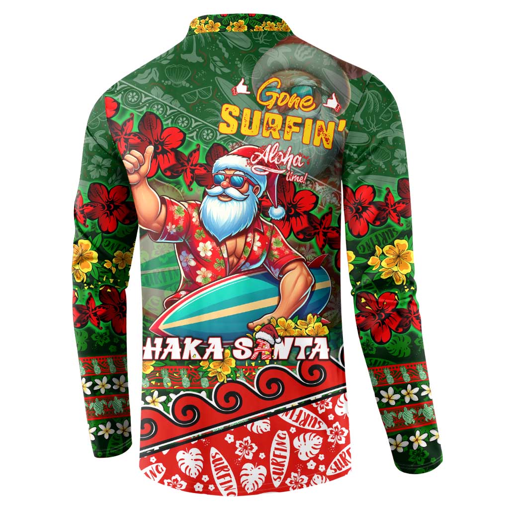 Mele Kalikimaka Shaka Santa Button Sweatshirt Hawaiian Surf Christmas Design with Aloha Spirit - Polynesian Pride