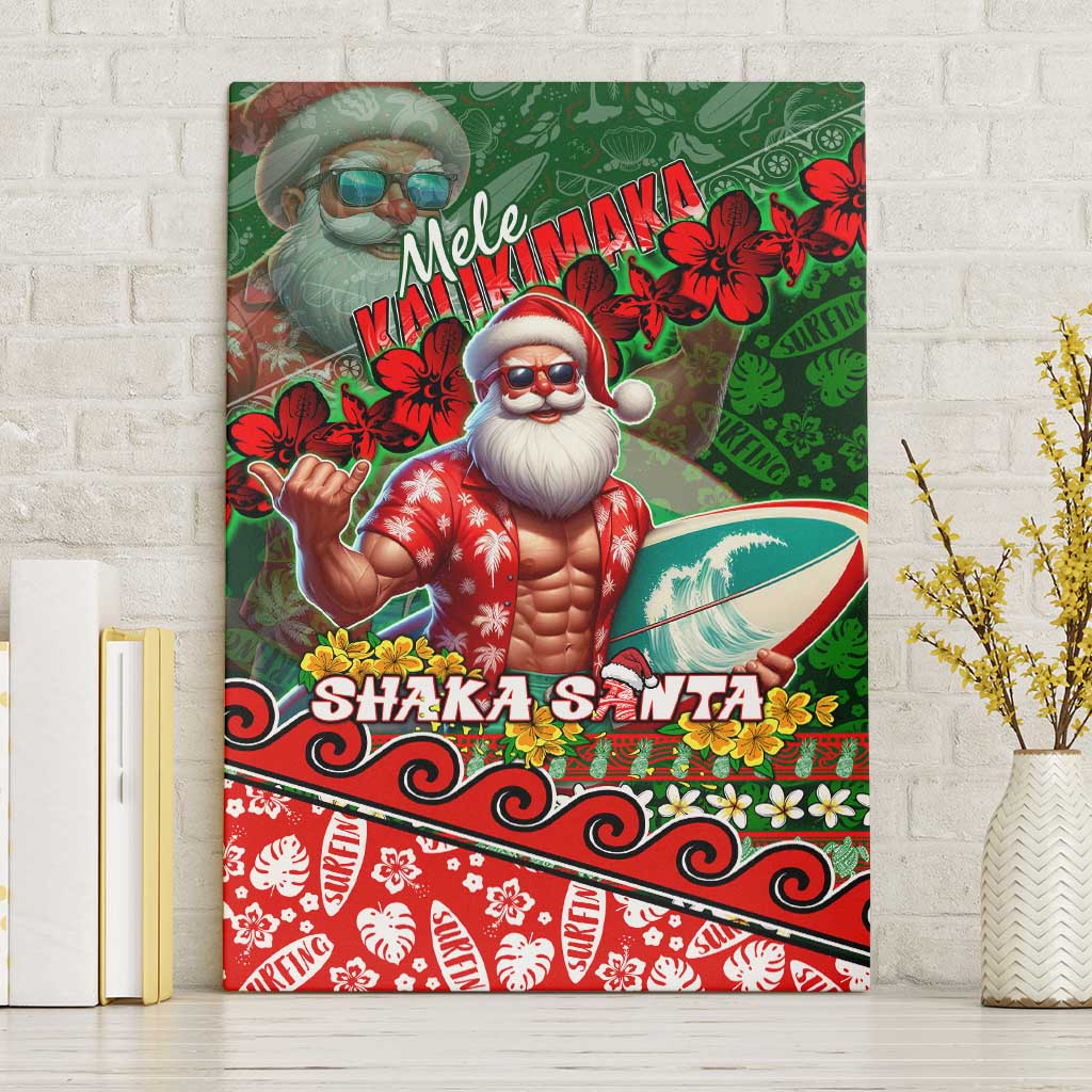 Mele Kalikimaka Shaka Santa Canvas Wall Art Hawaiian Surf Christmas Design with Aloha Spirit DT02 Without Frame Green - Polynesian Pride