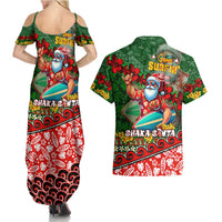 Mele Kalikimaka Shaka Santa Couples Matching Summer Maxi Dress and Hawaiian Shirt Hawaiian Surf Christmas Design with Aloha Spirit - Polynesian Pride