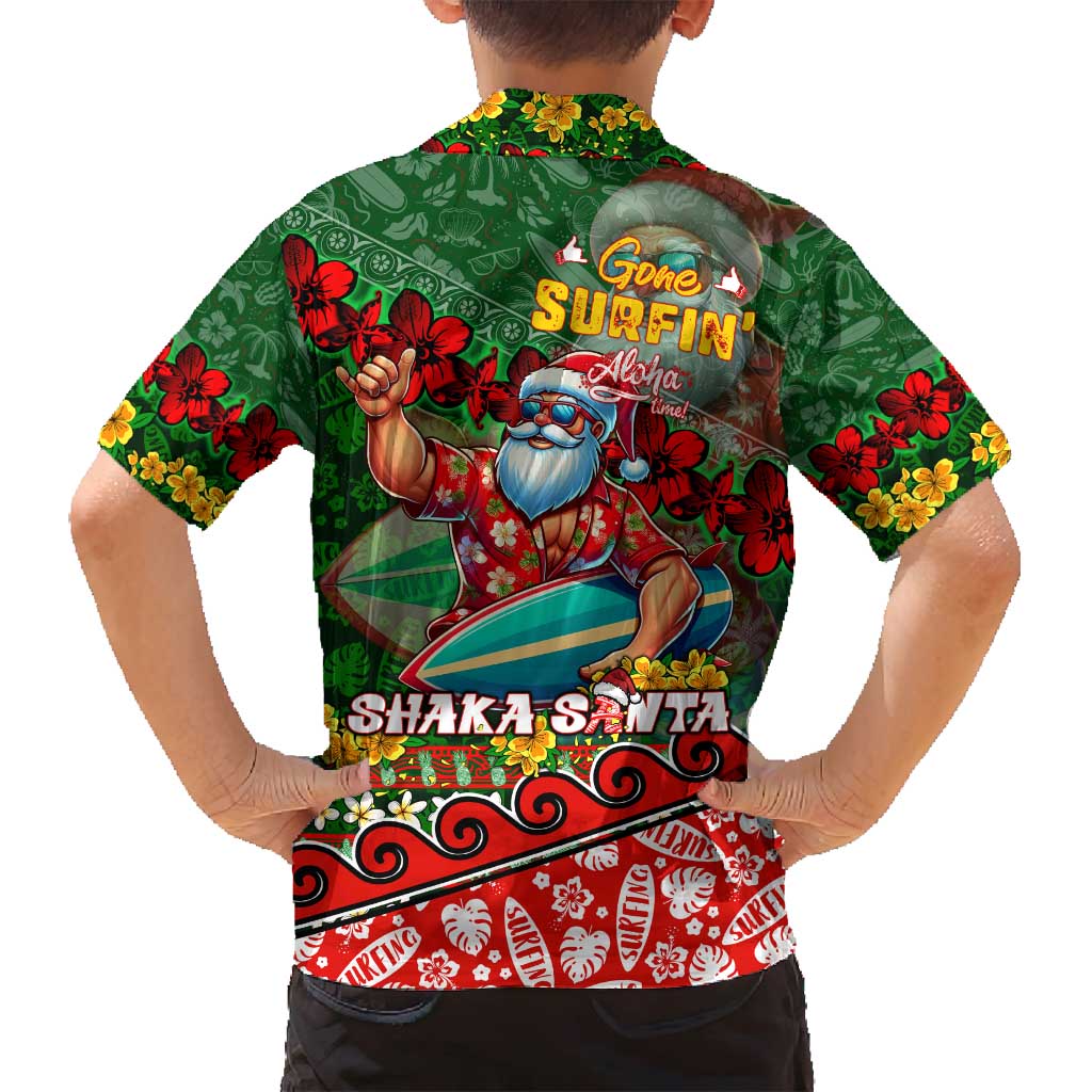 Mele Kalikimaka Shaka Santa Family Matching Long Sleeve Bodycon Dress and Hawaiian Shirt Hawaiian Surf Christmas Design with Aloha Spirit - Polynesian Pride