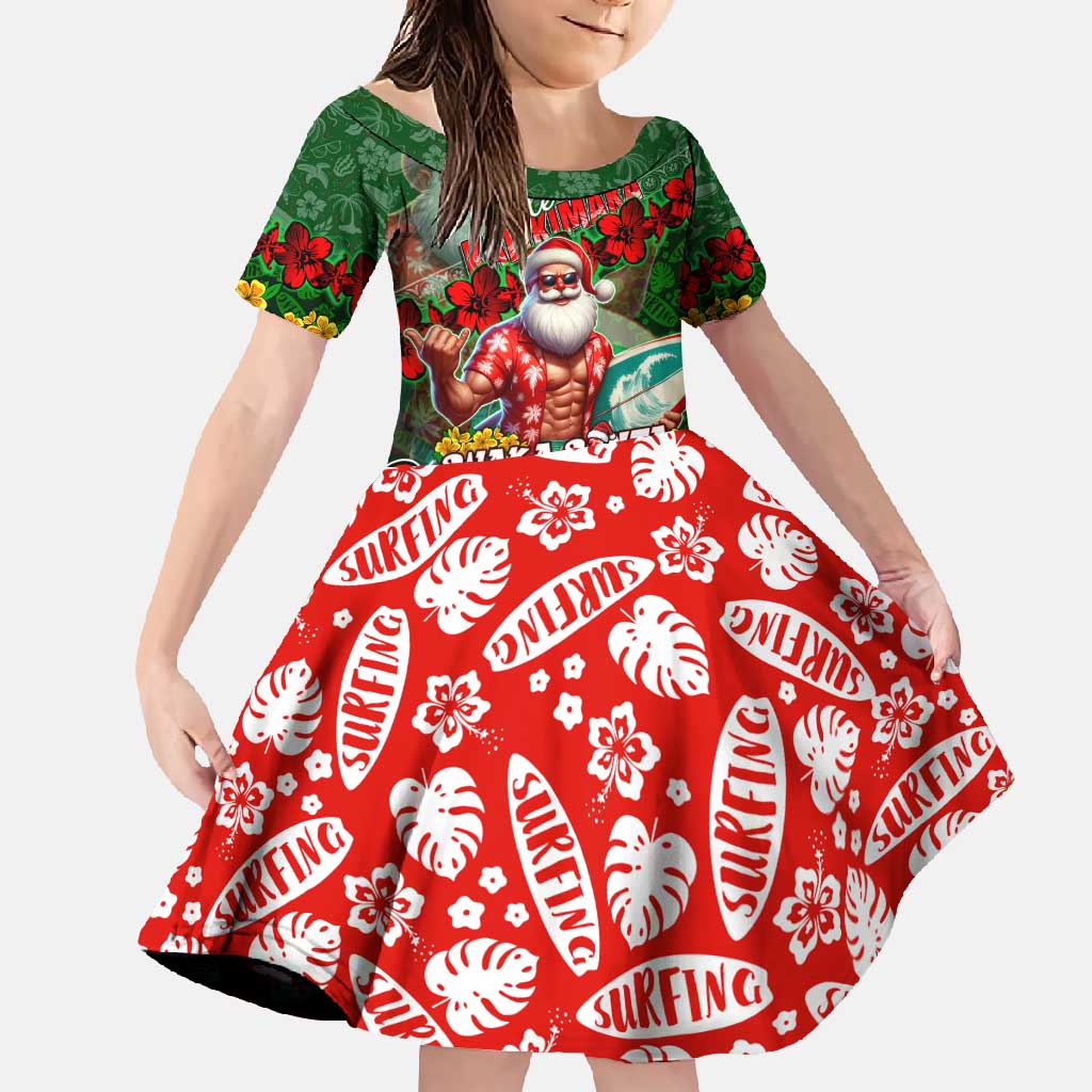 Mele Kalikimaka Shaka Santa Family Matching Long Sleeve Bodycon Dress and Hawaiian Shirt Hawaiian Surf Christmas Design with Aloha Spirit - Polynesian Pride