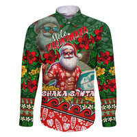 Mele Kalikimaka Shaka Santa Family Matching Off The Shoulder Long Sleeve Dress and Hawaiian Shirt Hawaiian Surf Christmas Design with Aloha Spirit - Polynesian Pride