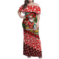 Mele Kalikimaka Shaka Santa Family Matching Off Shoulder Maxi Dress and Hawaiian Shirt Hawaiian Surf Christmas Design with Aloha Spirit - Polynesian Pride