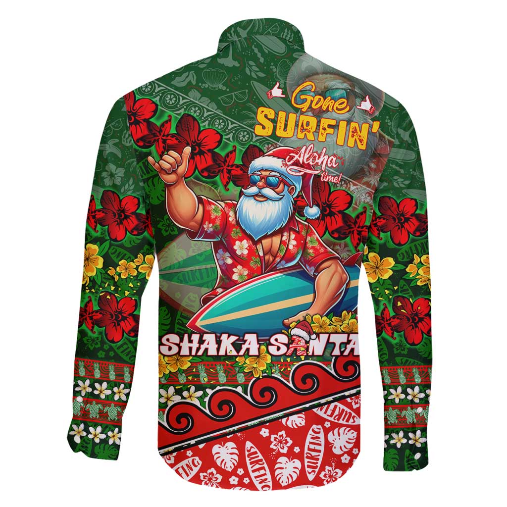 Mele Kalikimaka Shaka Santa Family Matching Short Sleeve Bodycon Dress and Hawaiian Shirt Hawaiian Surf Christmas Design with Aloha Spirit - Polynesian Pride