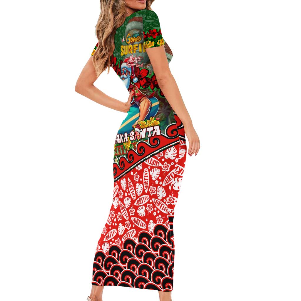 Mele Kalikimaka Shaka Santa Family Matching Short Sleeve Bodycon Dress and Hawaiian Shirt Hawaiian Surf Christmas Design with Aloha Spirit - Polynesian Pride