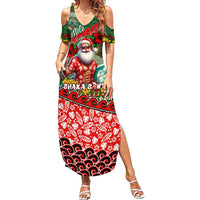 Mele Kalikimaka Shaka Santa Family Matching Summer Maxi Dress and Hawaiian Shirt Hawaiian Surf Christmas Design with Aloha Spirit - Polynesian Pride