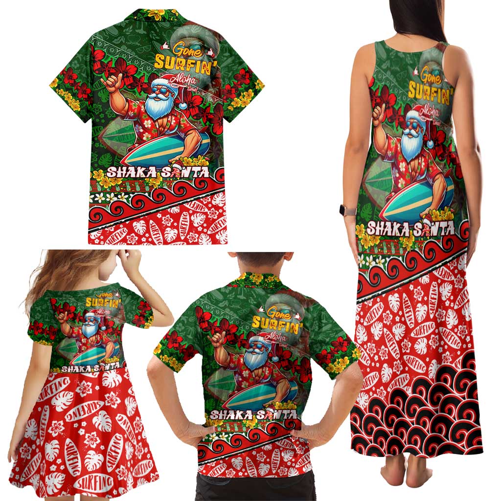 Mele Kalikimaka Shaka Santa Family Matching Tank Maxi Dress and Hawaiian Shirt Hawaiian Surf Christmas Design with Aloha Spirit - Polynesian Pride