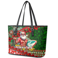 Mele Kalikimaka Shaka Santa Leather Tote Bag Hawaiian Surf Christmas Design with Aloha Spirit - Polynesian Pride