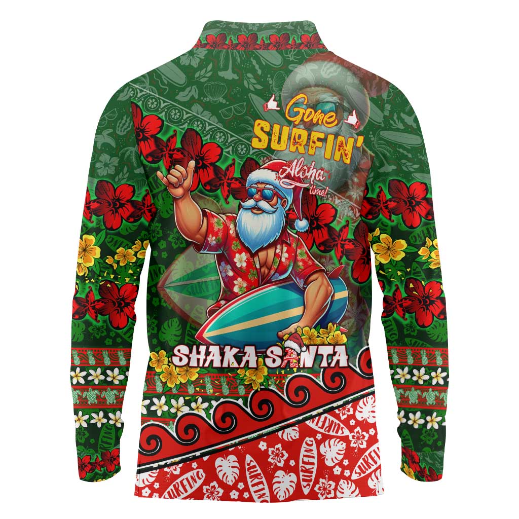 Mele Kalikimaka Shaka Santa Long Sleeve Polo Shirt Hawaiian Surf Christmas Design with Aloha Spirit - Polynesian Pride