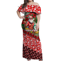 Mele Kalikimaka Shaka Santa Off Shoulder Maxi Dress Hawaiian Surf Christmas Design with Aloha Spirit - Polynesian Pride
