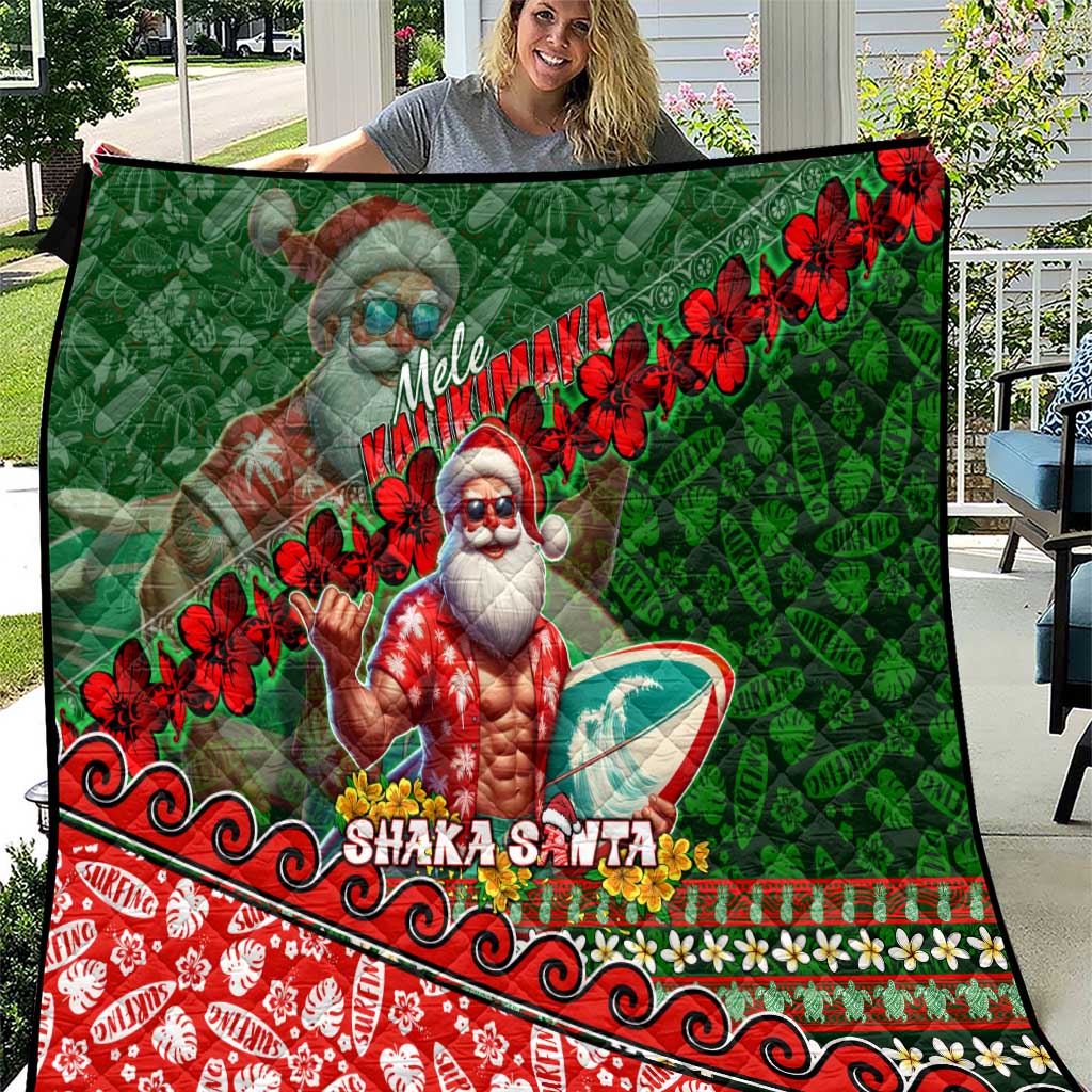 Mele Kalikimaka Shaka Santa Quilt Hawaiian Surf Christmas Design with Aloha Spirit - Polynesian Pride