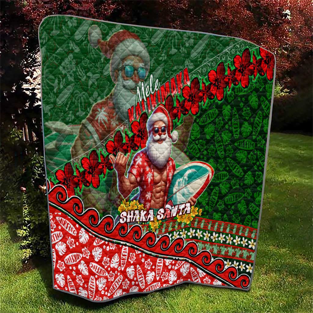Mele Kalikimaka Shaka Santa Quilt Hawaiian Surf Christmas Design with Aloha Spirit - Polynesian Pride