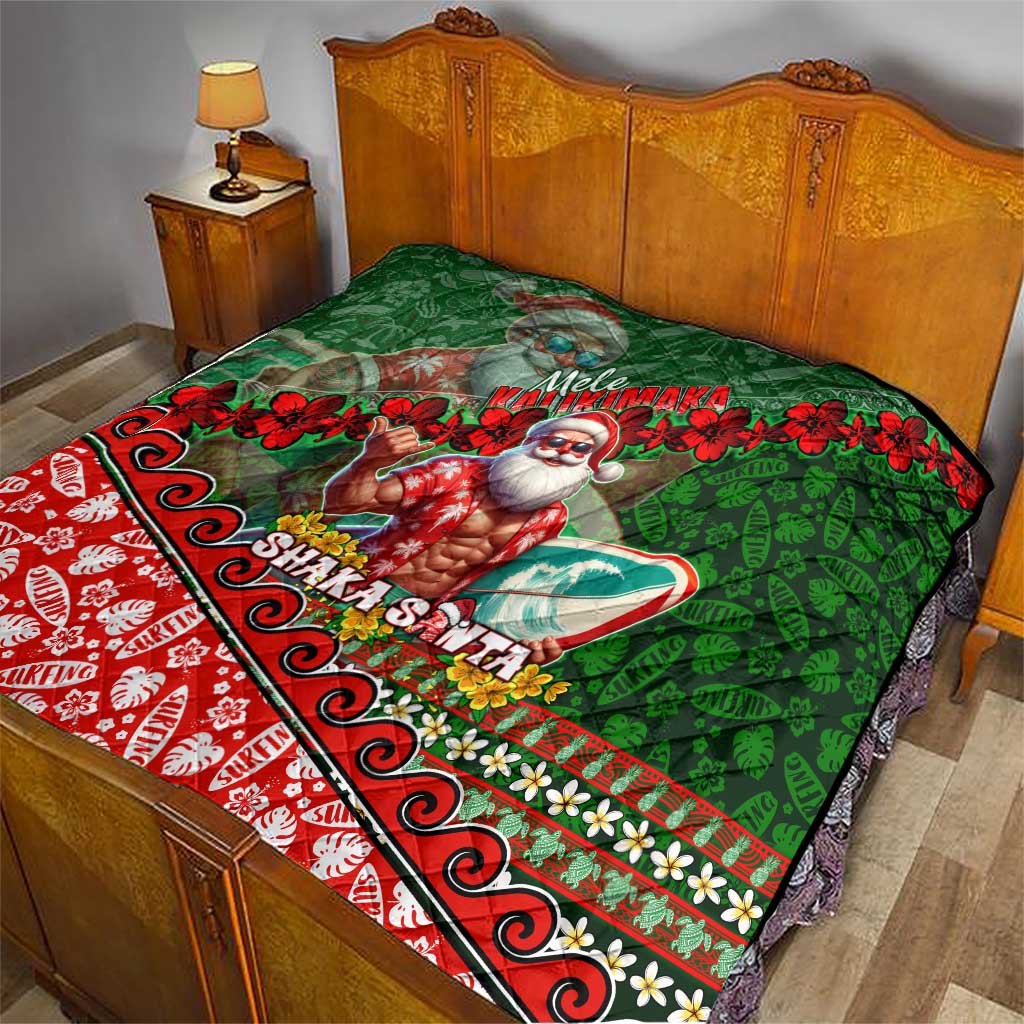 Mele Kalikimaka Shaka Santa Quilt Hawaiian Surf Christmas Design with Aloha Spirit - Polynesian Pride
