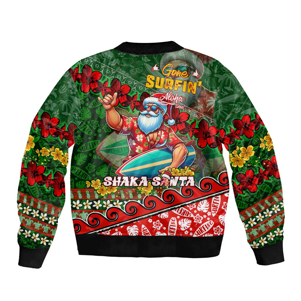 Mele Kalikimaka Shaka Santa Sleeve Zip Bomber Jacket Hawaiian Surf Christmas Design with Aloha Spirit - Polynesian Pride
