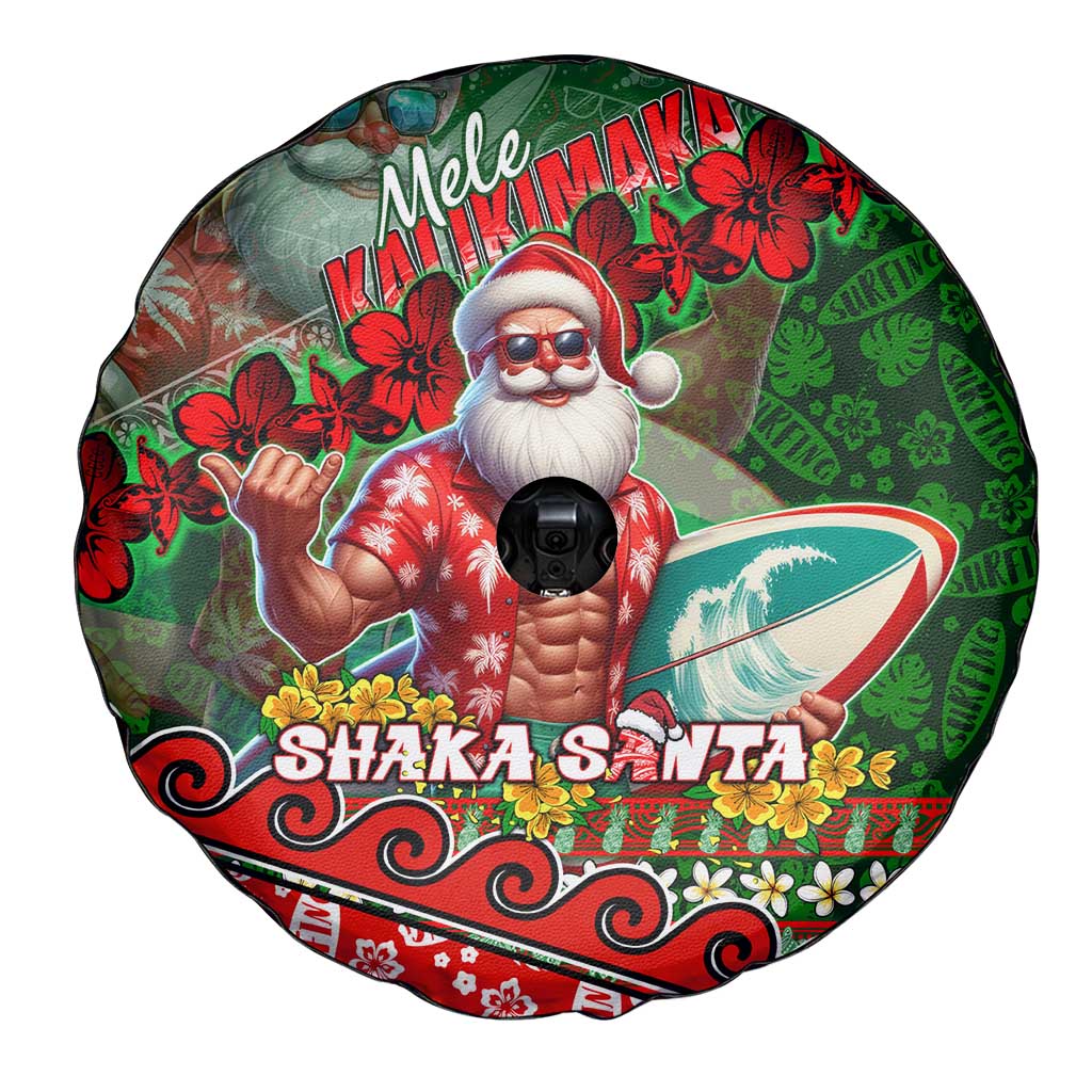 Mele Kalikimaka Shaka Santa Spare Tire Cover Hawaiian Surf Christmas Design with Aloha Spirit - Polynesian Pride