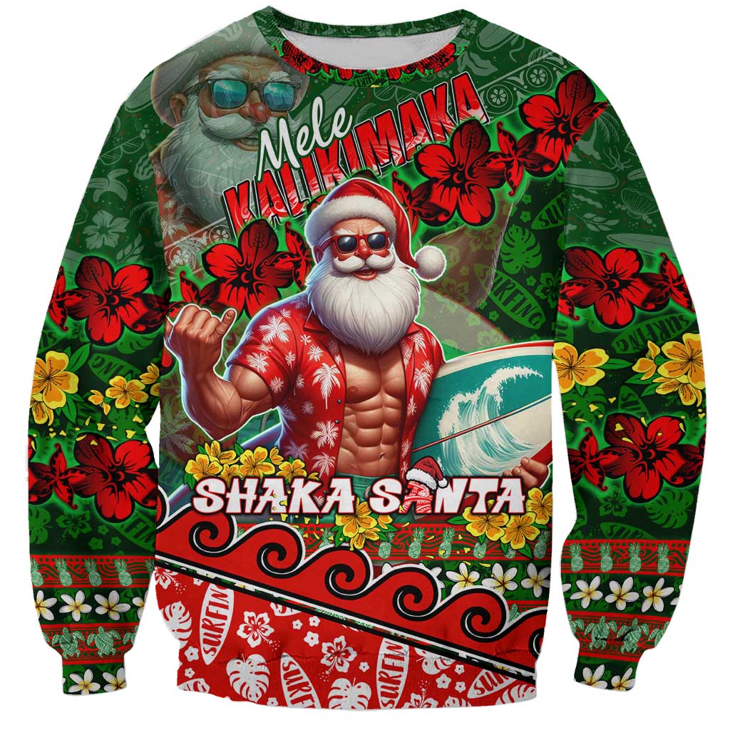 Mele Kalikimaka Shaka Santa Sweatshirt Hawaiian Surf Christmas Design with Aloha Spirit - Polynesian Pride