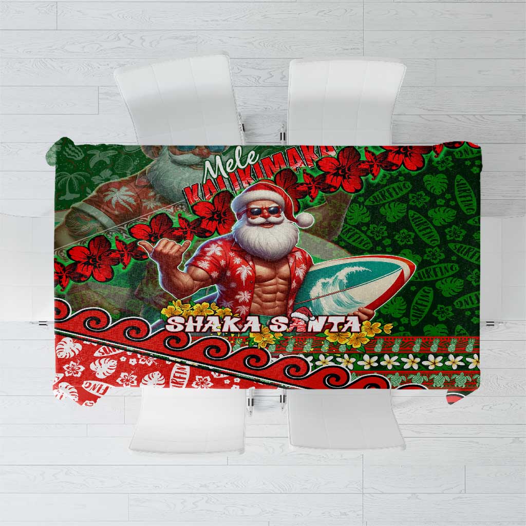 Mele Kalikimaka Shaka Santa Tablecloth Hawaiian Surf Christmas Design with Aloha Spirit DT02 Green - Polynesian Pride