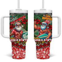 Mele Kalikimaka Shaka Santa Tumbler With Handle Hawaiian Surf Christmas Design with Aloha Spirit - Polynesian Pride
