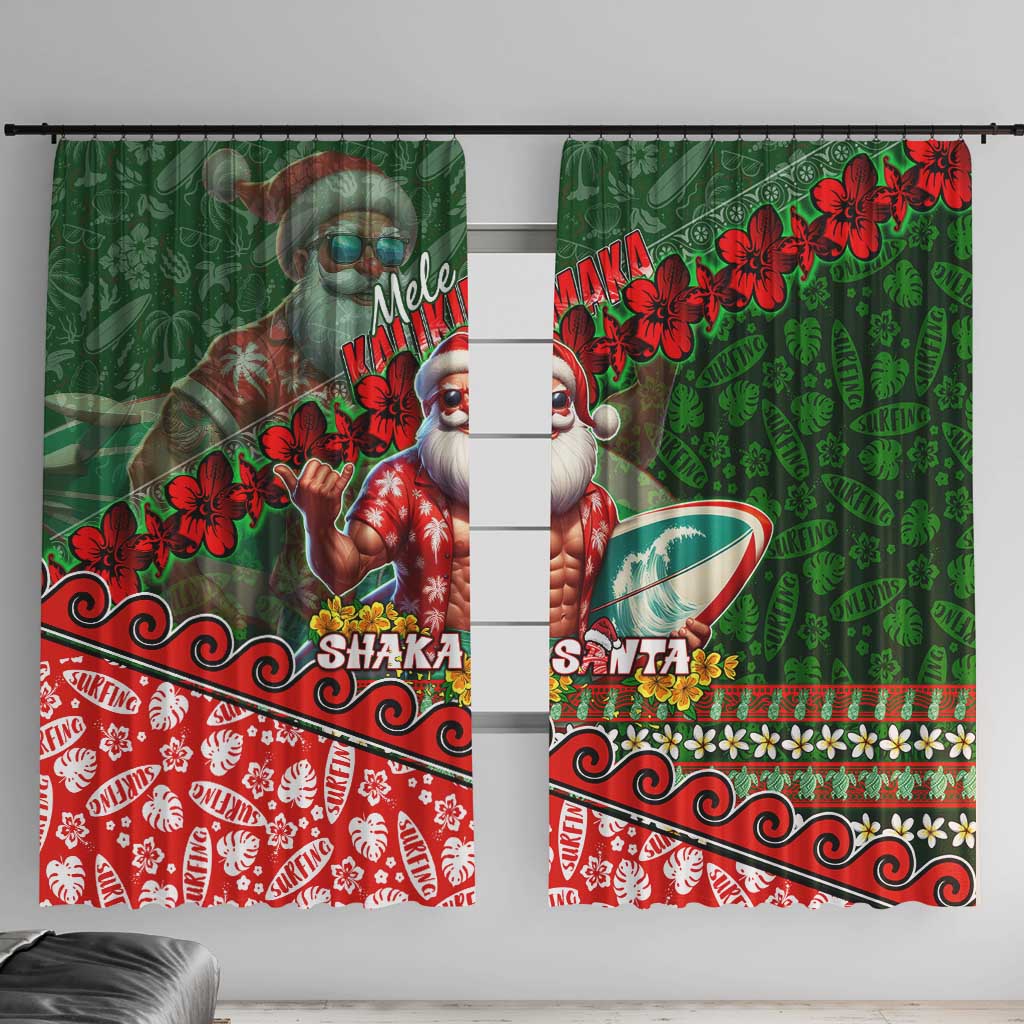 Mele Kalikimaka Shaka Santa Window Curtain Hawaiian Surf Christmas Design with Aloha Spirit - Polynesian Pride