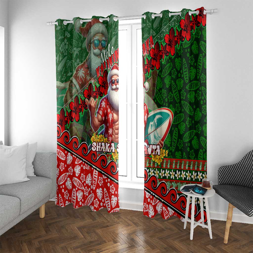 Mele Kalikimaka Shaka Santa Window Curtain Hawaiian Surf Christmas Design with Aloha Spirit - Polynesian Pride