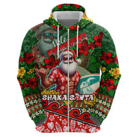 Mele Kalikimaka Shaka Santa Zip Hoodie Hawaiian Surf Christmas Design with Aloha Spirit - Polynesian Pride