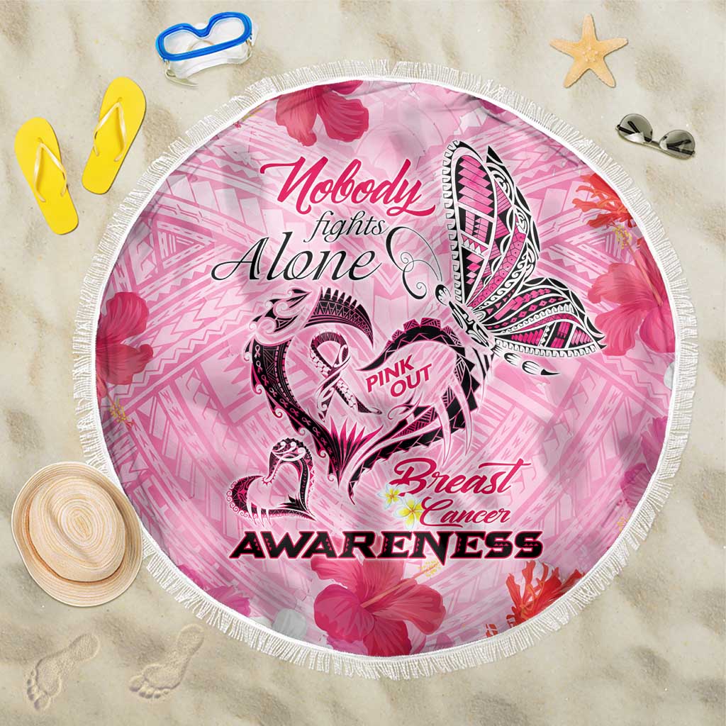 Butterfly Polynesia Breast Cancer Beach Blanket Nobody Fights Alone Pink Out Tropical Hibiscus