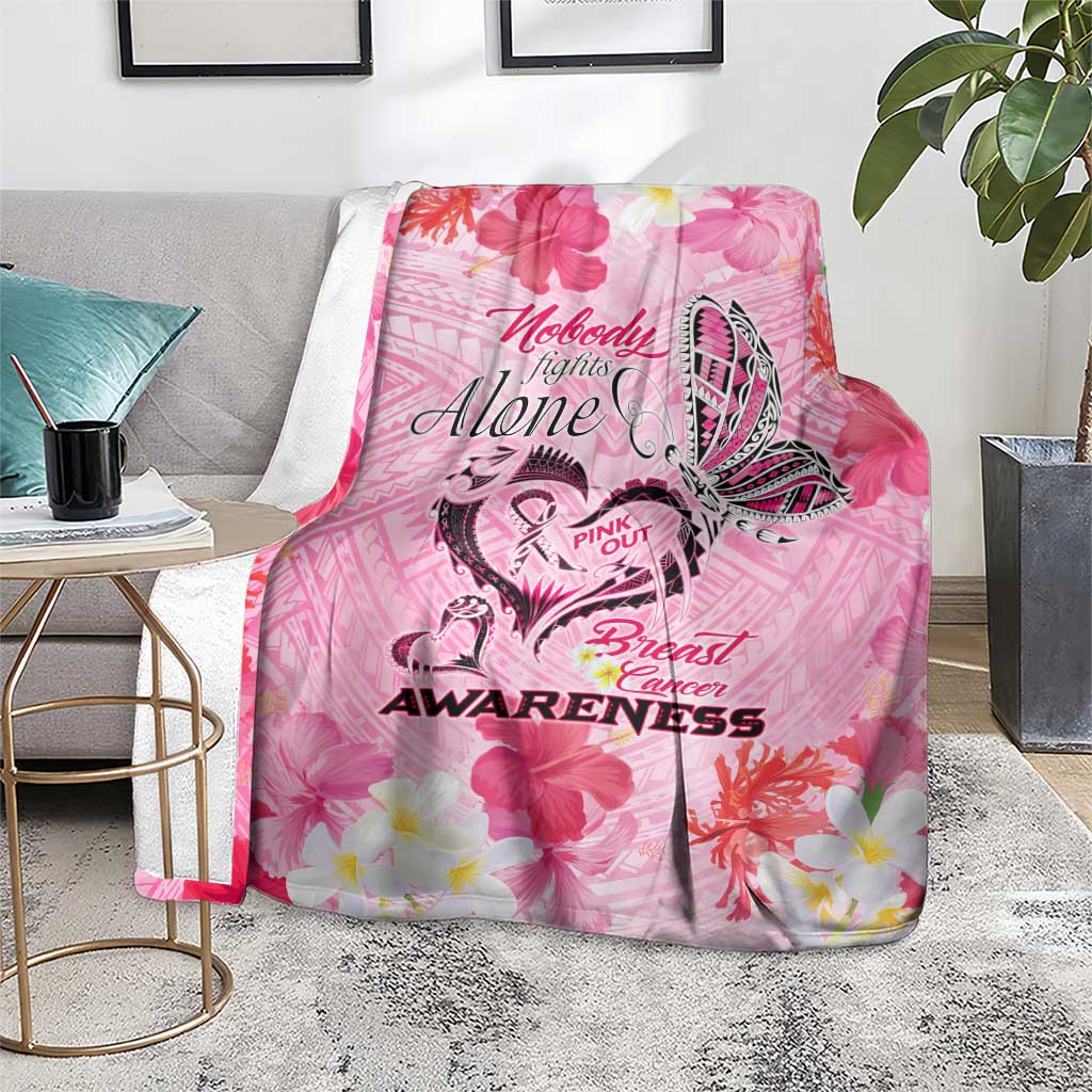 Butterfly Polynesia Breast Cancer Blanket Nobody Fights Alone Pink Out Tropical Hibiscus DT02 - Polynesian Pride