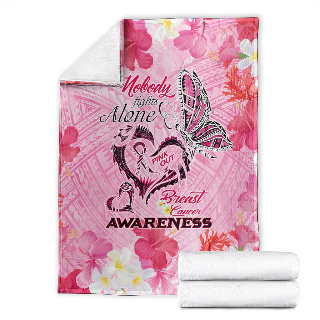Butterfly Polynesia Breast Cancer Blanket Nobody Fights Alone Pink Out Tropical Hibiscus DT02 - Polynesian Pride