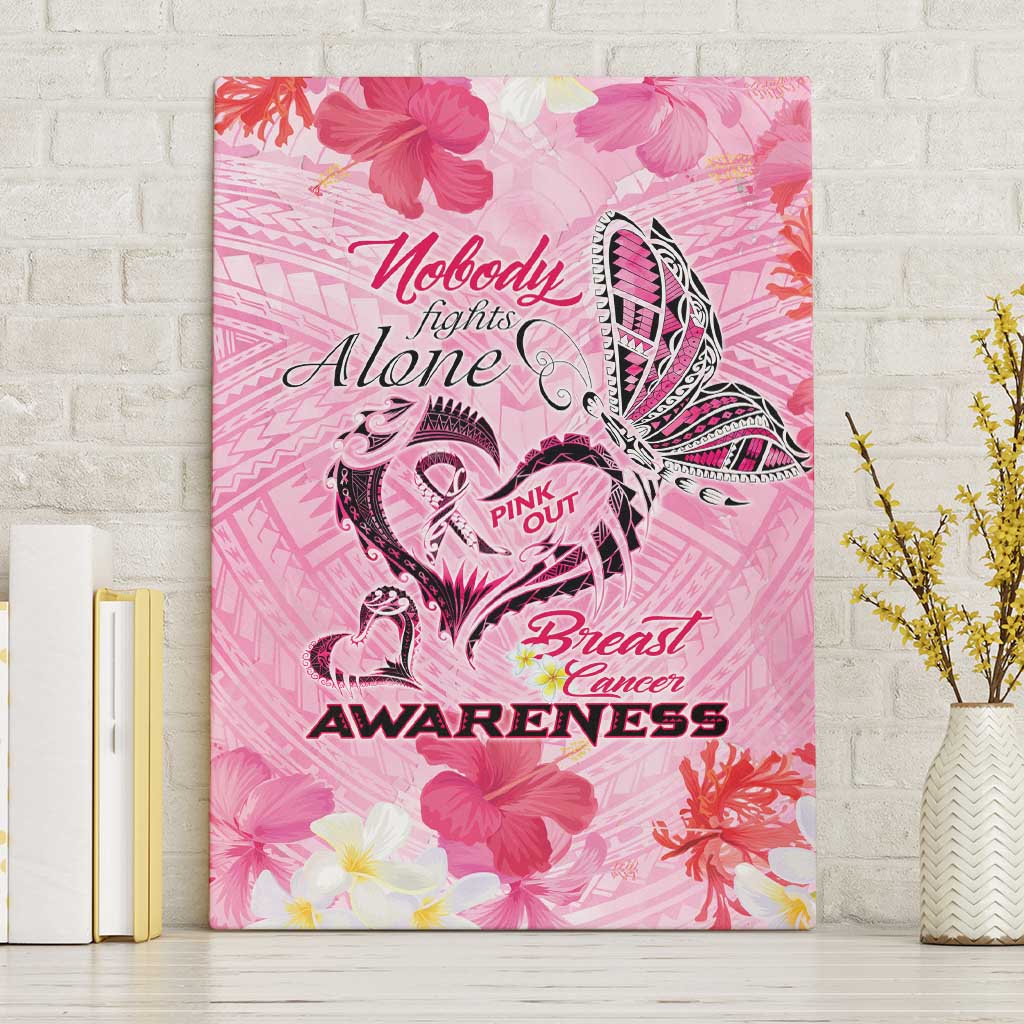 Butterfly Polynesia Breast Cancer Canvas Wall Art Nobody Fights Alone Pink Out Tropical Hibiscus DT02 Without Frame Pink - Polynesian Pride